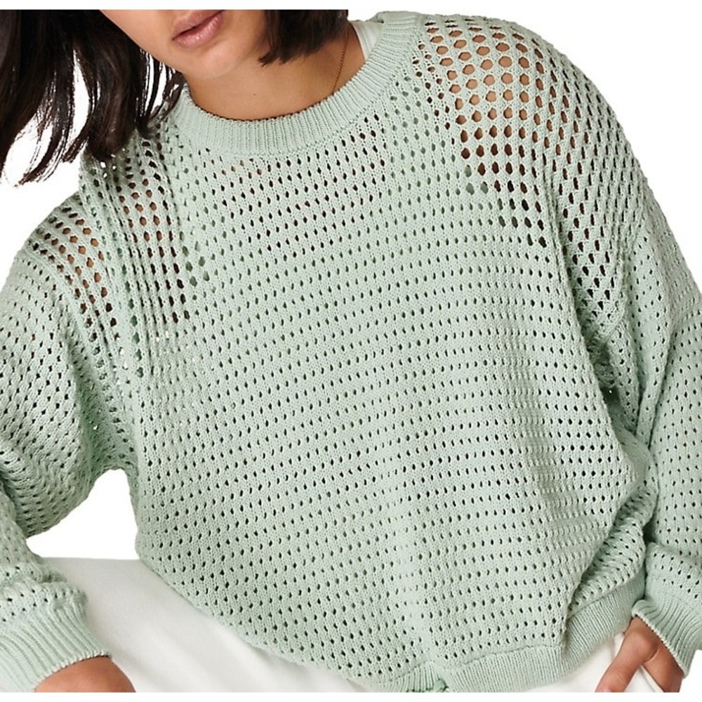 Sweaty Betty Tides Mint Green Eyelet-Knit Sweater Size Medium